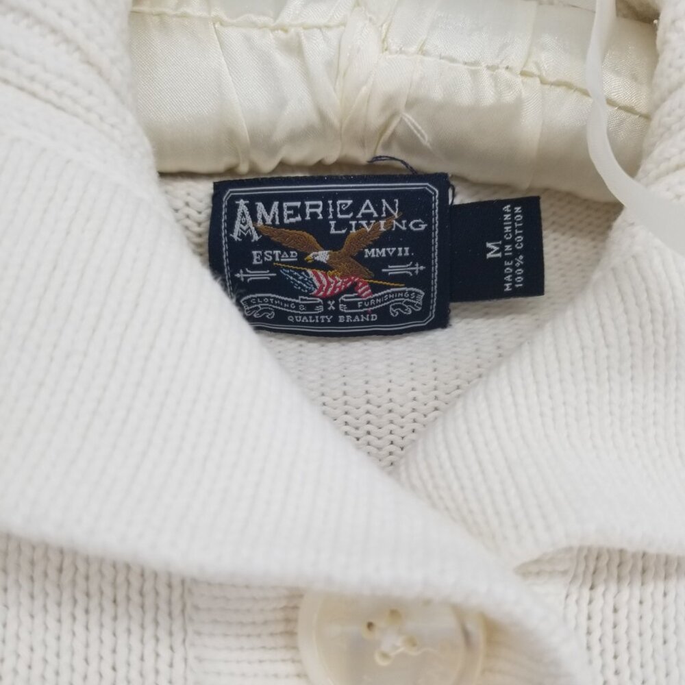 White Cotton Sailor Style Lapel Cardigan - M - w/ front pockets - Vintage, Comfy - Picture 4 of 5